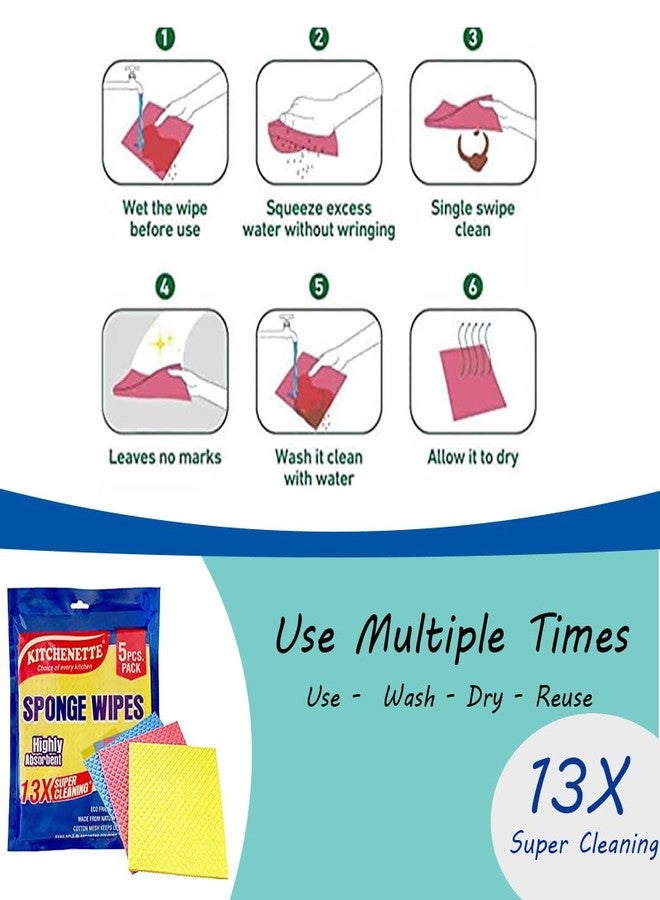 Kitchenette Highly Absorbent Cellulose and Cotton Sponge Wipes for Kitchen Pack of 10 Pieces | Multipurpose, Washable, Reusable, Cleaning Wipes (180 mm x 200 mm) (Color and Print May Vary) - Image 4